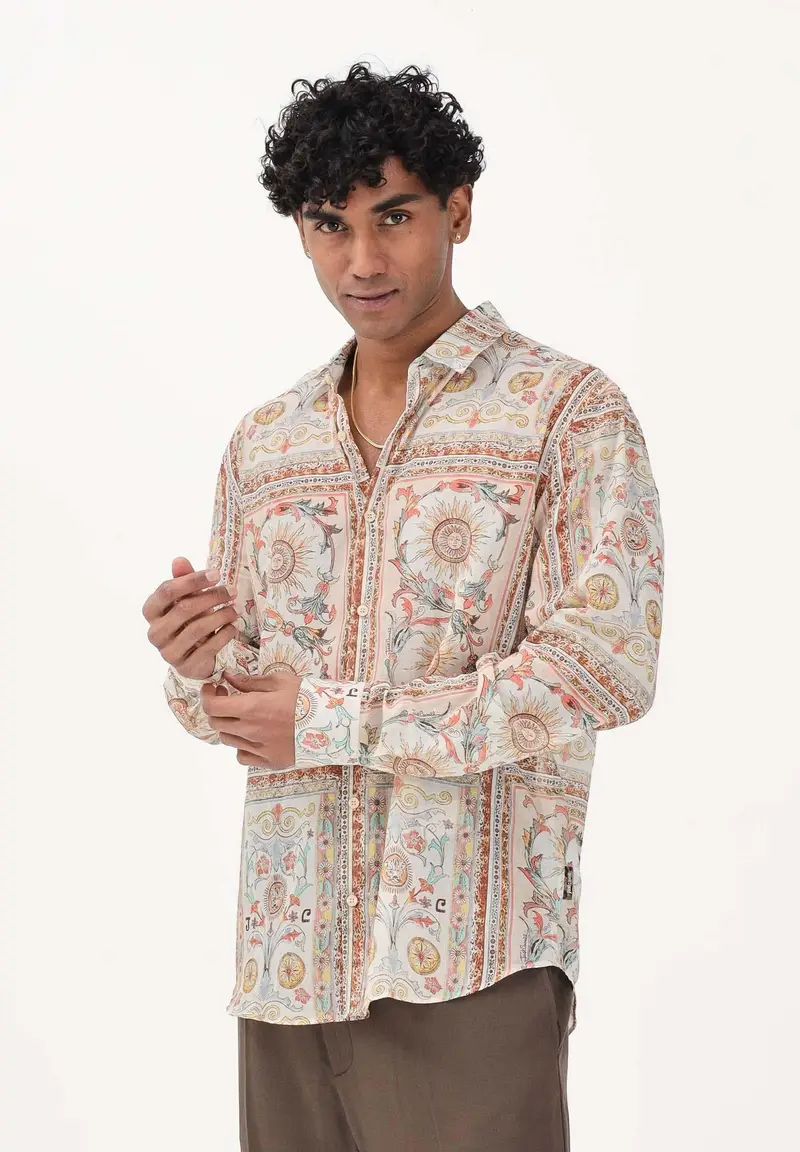 Camicia a manica lunga multicolore da uomo con stampa ornamentale miniatura 2