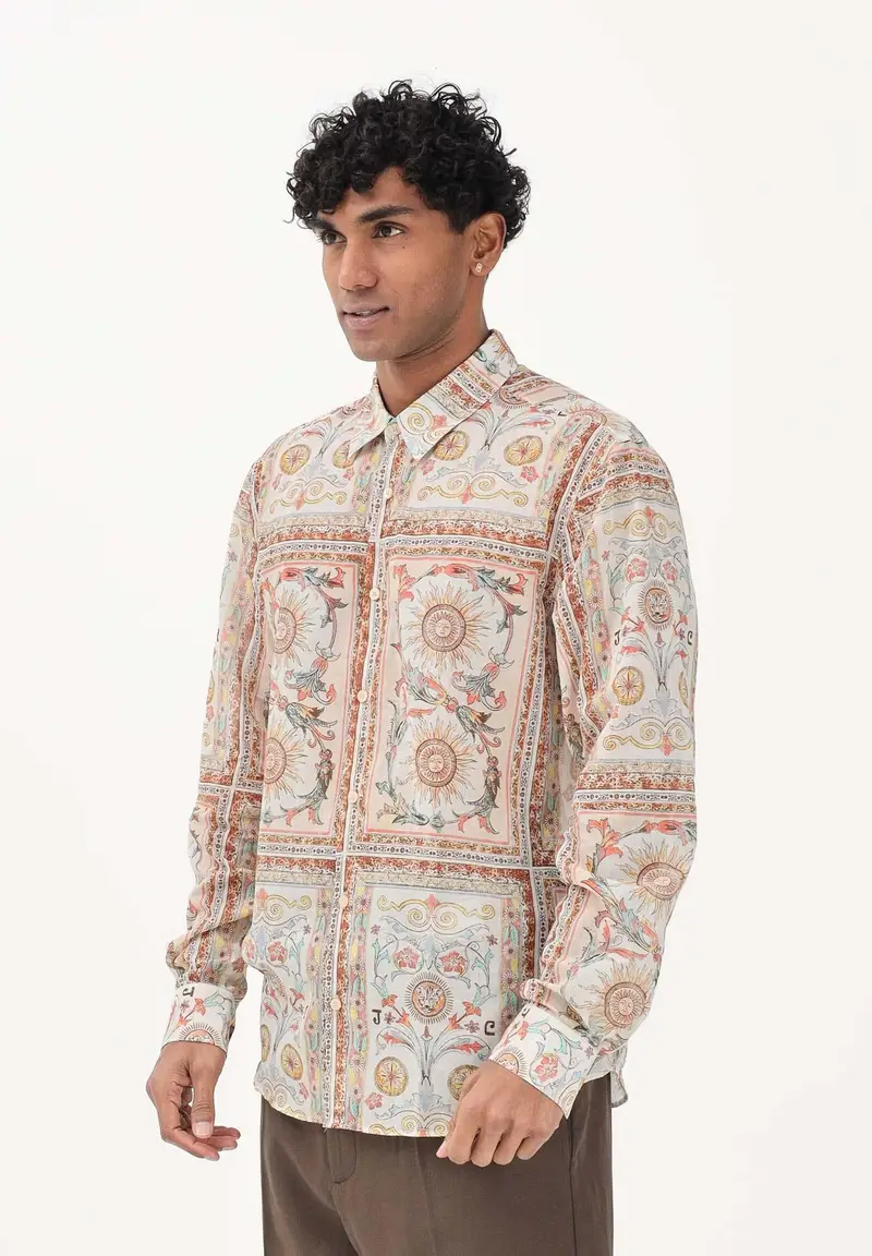 Camicia a manica lunga multicolore da uomo con stampa ornamentale