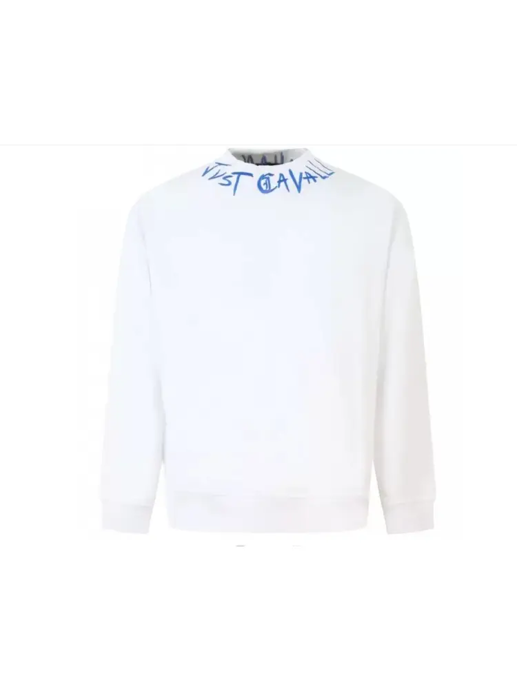 felpa girocollo in cotone bianco con logo lettering sul collo