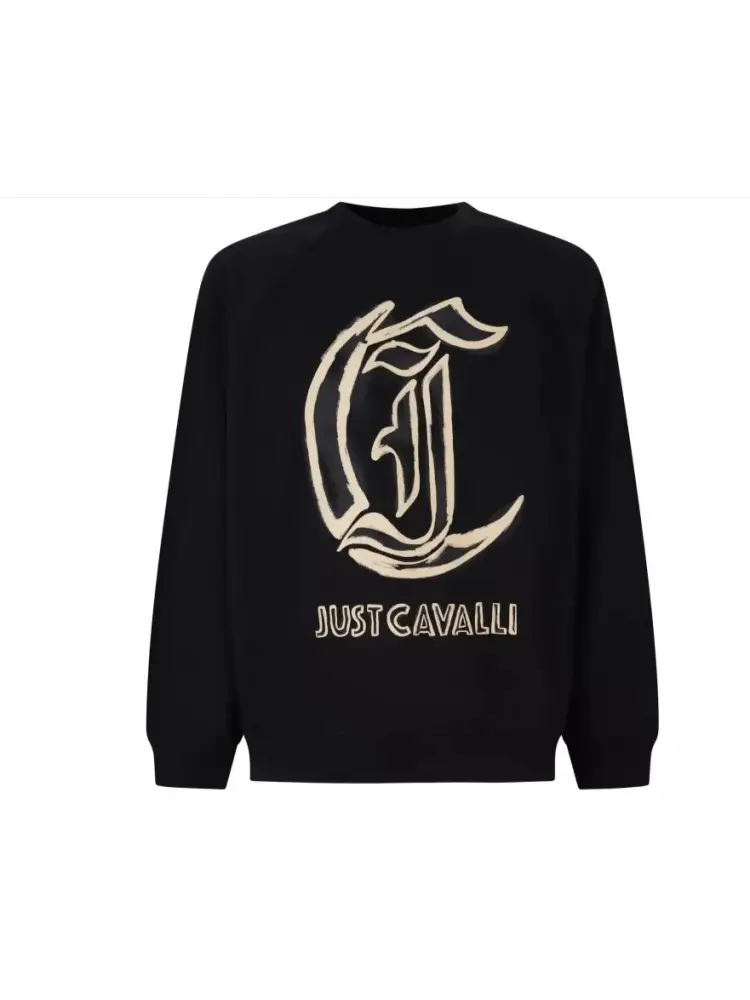 felpa girocollo in cotone nero con maxi logo frontale