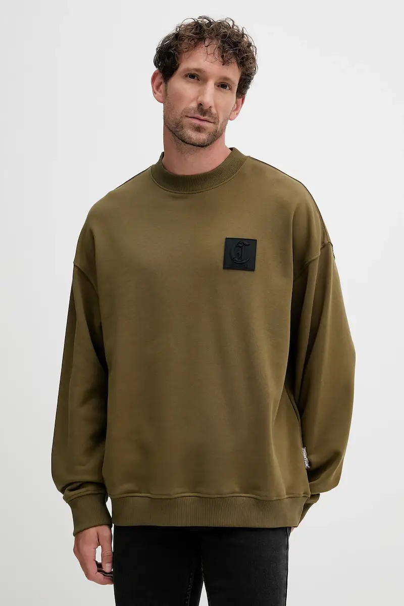 felpa in cotone uomo colore verde con applicazione 79OAIT05 CF500