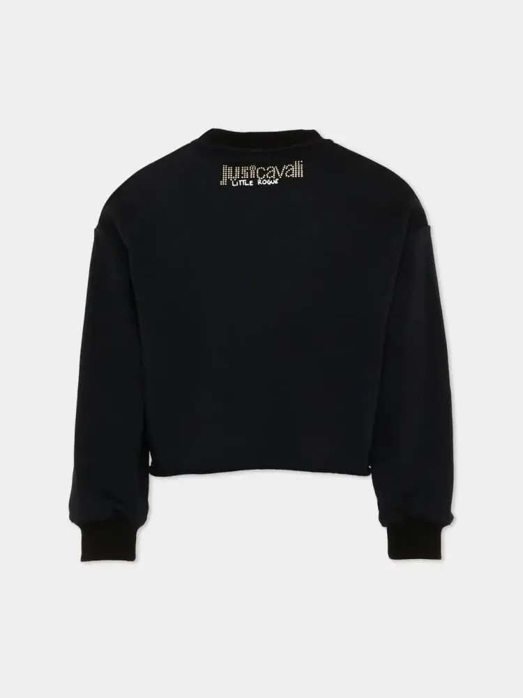 felpa nera bambina logo con strass miniatura 2