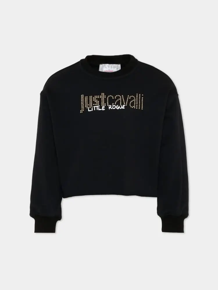 felpa nera bambina logo con strass