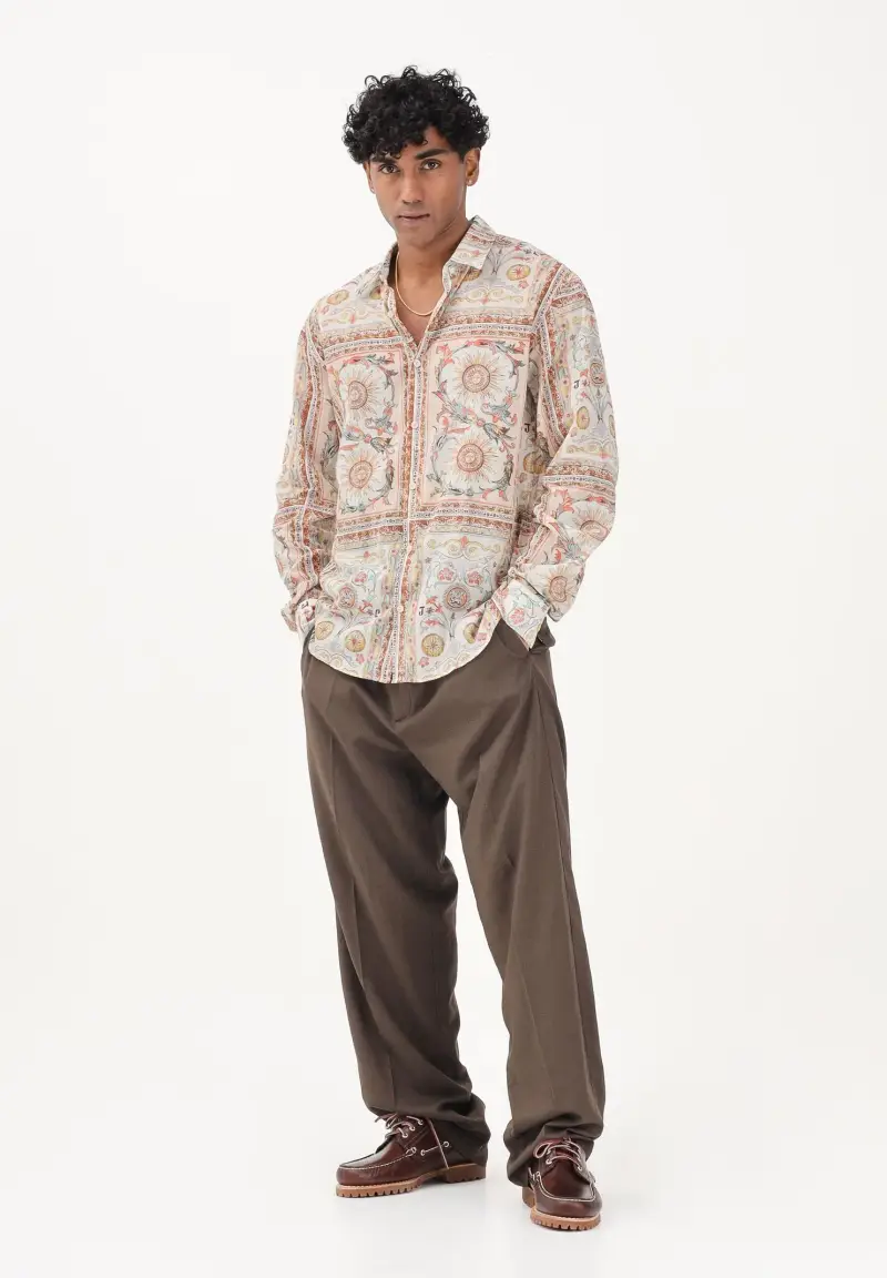 Pantalone elegante in lino marrone da uomo miniatura 2