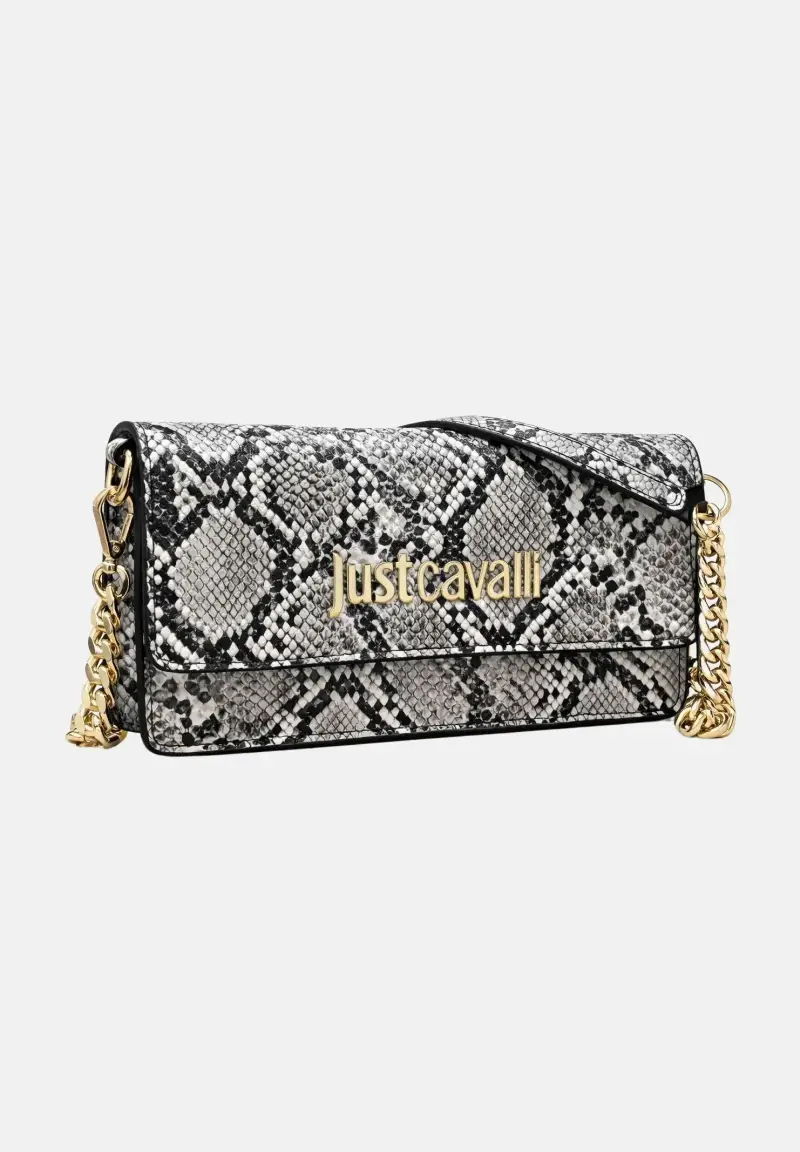 Pochette pitonata bianca e nera da donna con logo miniatura 2