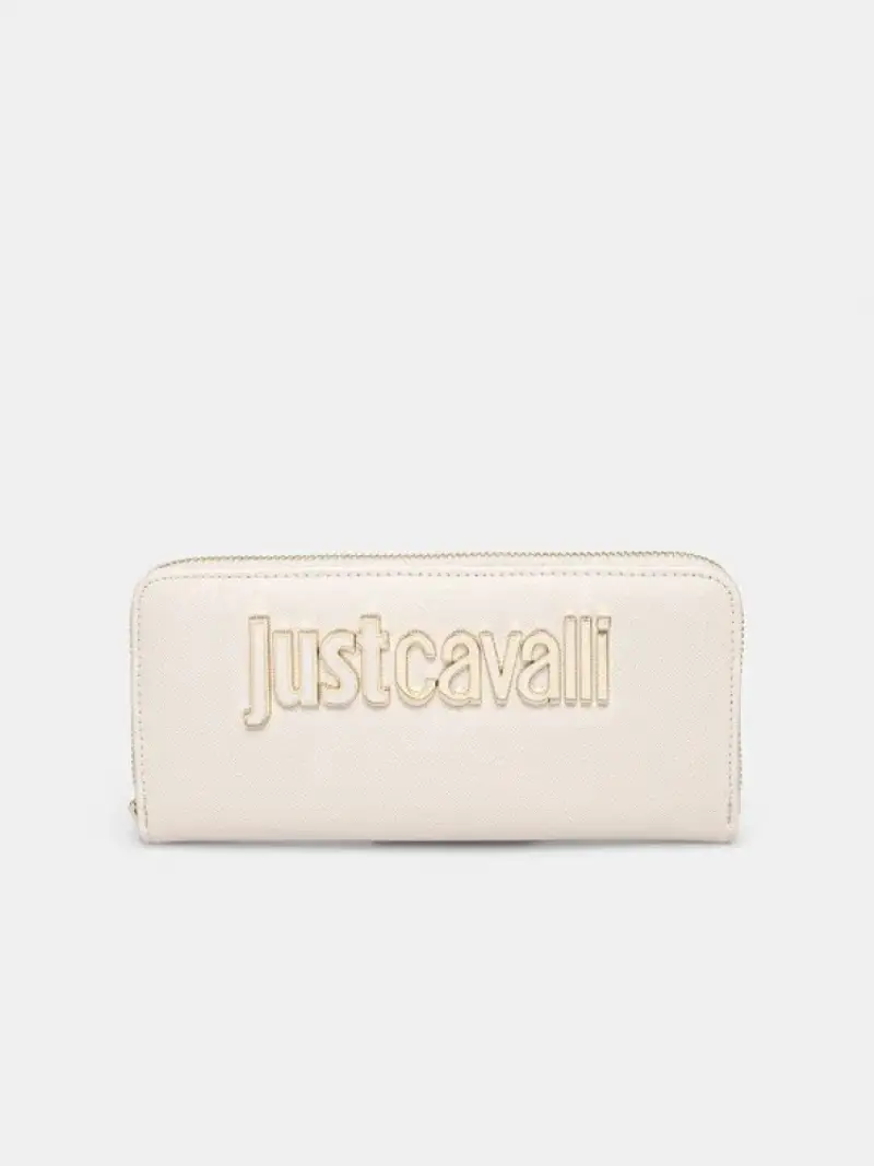 portafoglio zip around in ecopelle panna con logo frontale