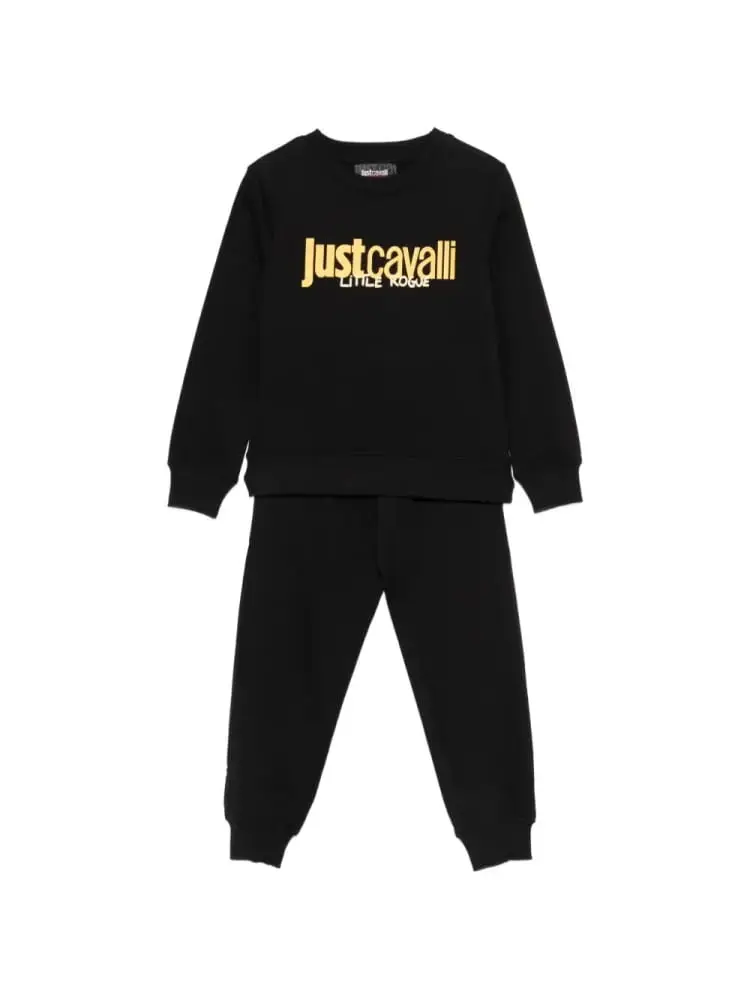 set kids/junior felpa e pantalone nero con logo