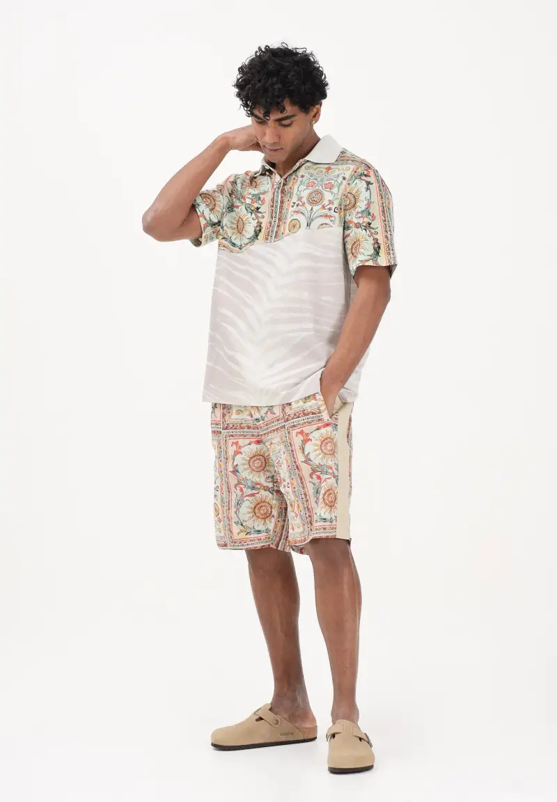 Shorts beige da uomo con stampa ornamentale miniatura 2