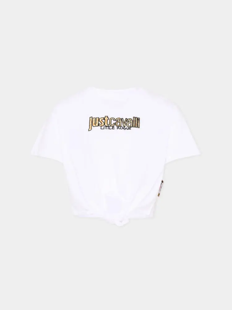 t-shirt kids/junior annodata in cotone bianco con logo animalier