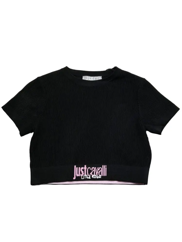tshirt nera bambina crop con logo