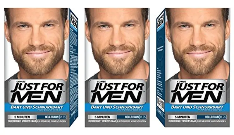 Just For Men Brush in Color Gel Formel Barba e Baffi, marrone chiaro, confezione da 3 (1 x 28 g)