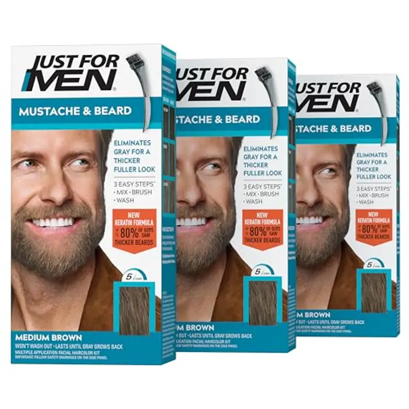 Just for Men Brush in Color Gel Mustache & Beard Medium Brown M-35 1 kit (Pac...