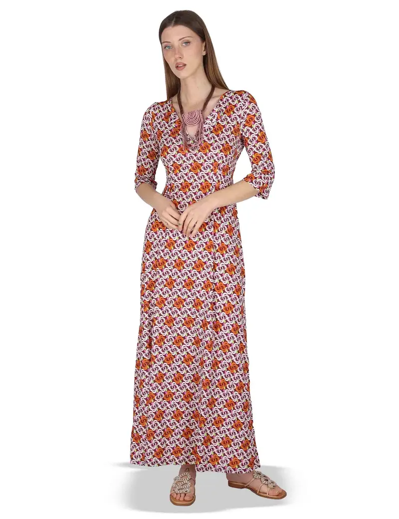 Abiti Long Kaftan in jersey floreal bordeaux Donna JFAAB0001-E2637-1246 4235