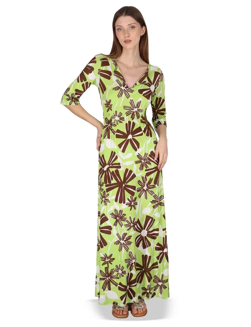 Abiti Long Kaftan in jersey floreal verde Donna JFAAB0001-E2637-1244 7046
