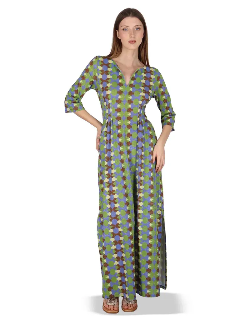 Abiti Long Kaftan in tessuto turchese a fantasia Donna JFAAB0001-F1506-1261 6090
