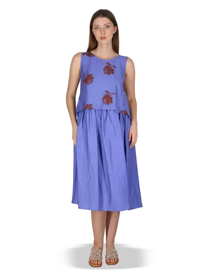 Abito Airy Midi Flow in lino blu con stampa Donna JABAB0001-F1522-1232 6090