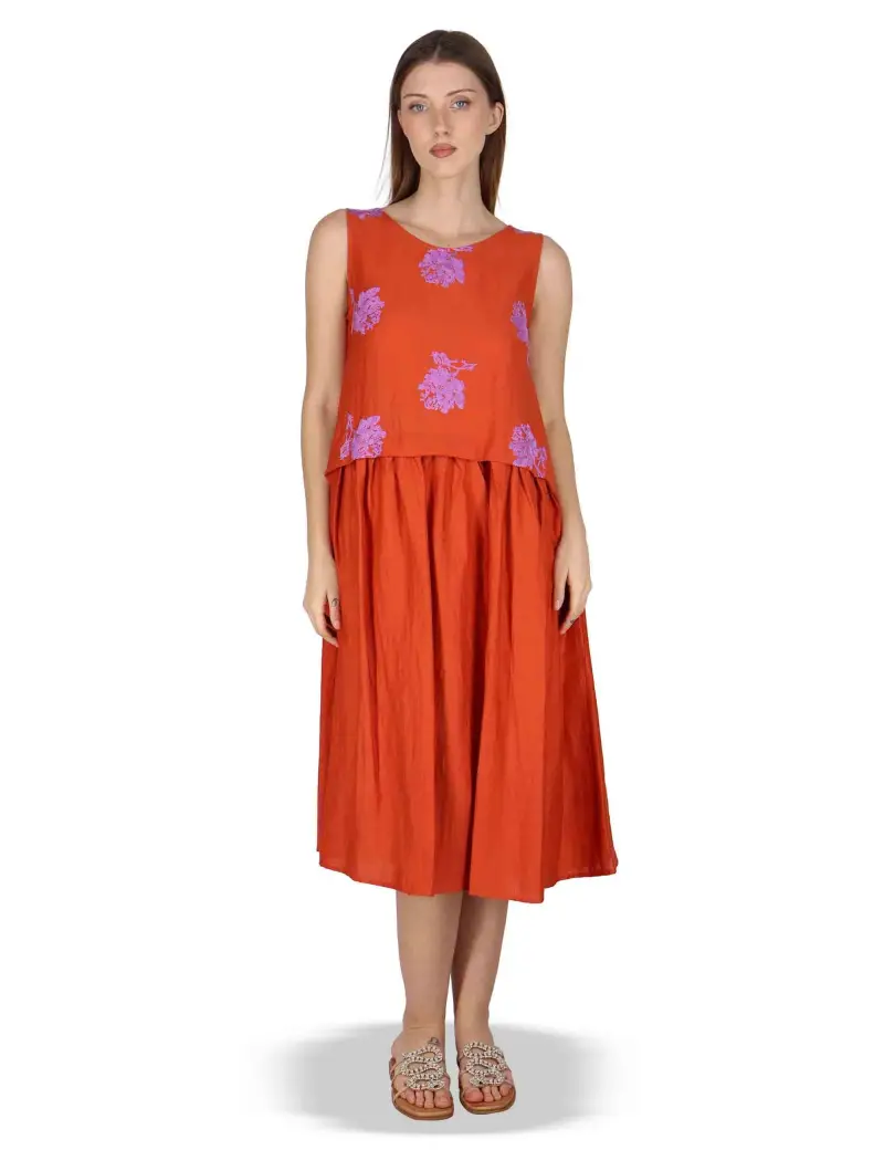 Abito Airy Midi Flow in lino rosso con stampa Donna JABAB0001-F1522-1232 2520