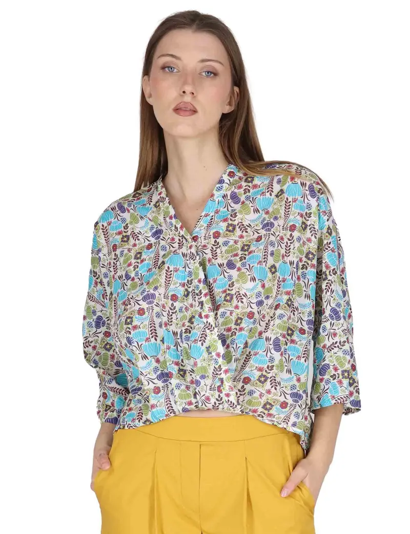 Camicie Batwing Shirt with Ribbon in cotone turchese Donna JABCM0001-F1491-1229 6005