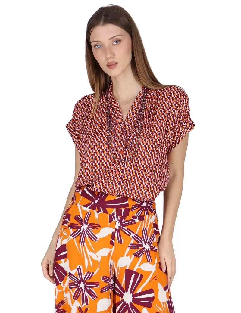 Camicie Flared Shirt in viscosa arancione stampata Donna JABCM0001-F1526-1245 2102