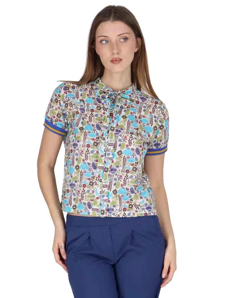 Camicie Ribbon Blouse in cotone blu a fantasia Donna JABCM0001-F1395-1229 6005