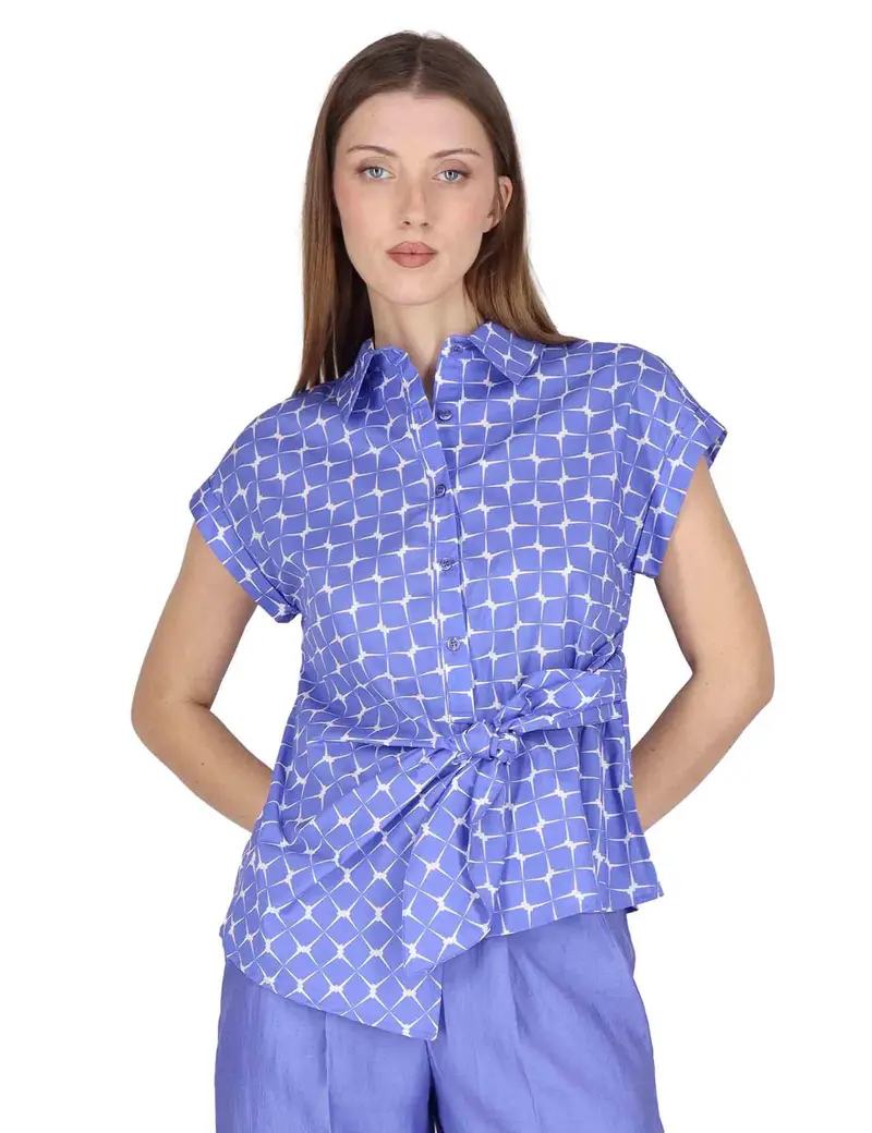 Camicie smanicate Knotted Shirt in cotone celeste Donna JABCM0001-F1385-1241 6090