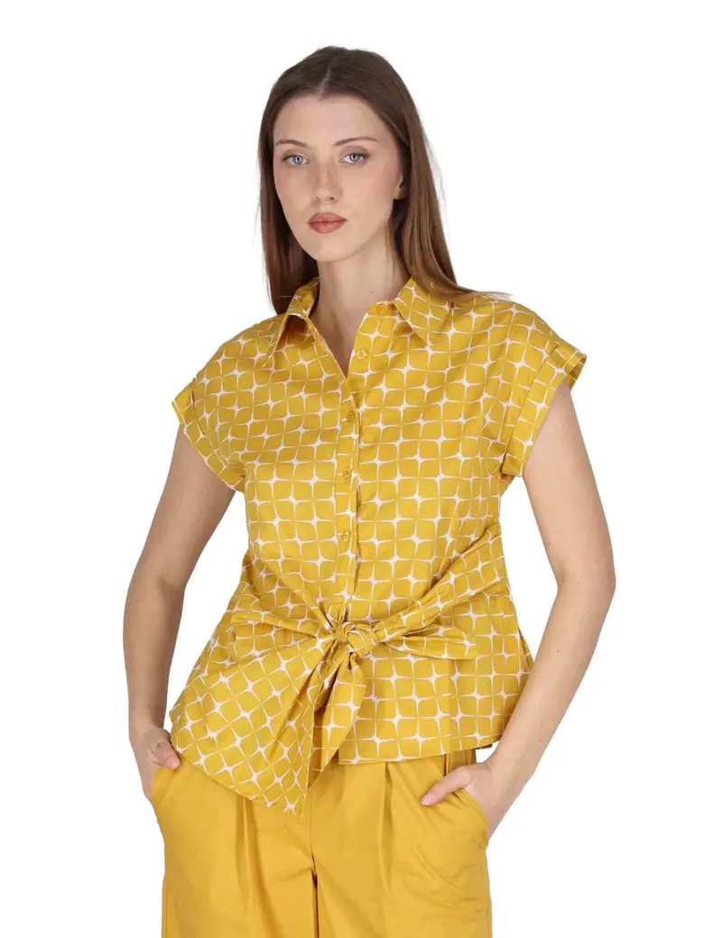 Camicie smanicate Knotted Shirt in cotone giallo Donna JABCM0001-F1385-1241 1226