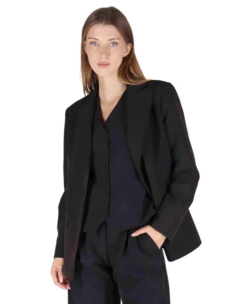 Giacche doppiopetto in viscosa naturale nera Donna OABGA0025-0511 9999