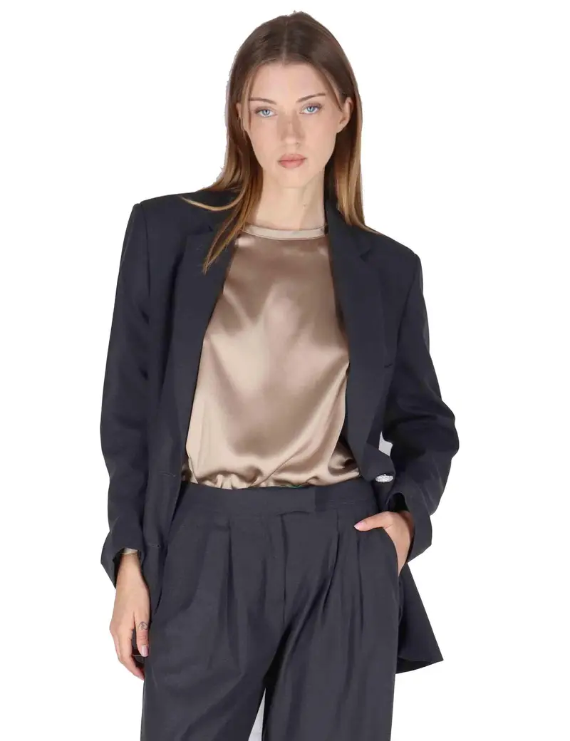 Giacche over in viscosa naturale grigia 2 bottoni Donna OABGA0025-0505 9210