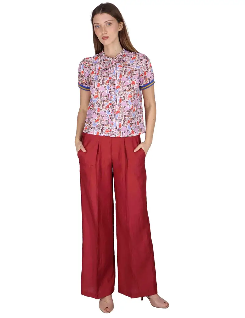 Pantaloni Elastic Waist Trousers in lino bordeaux Donna JABPN0001-F1369-1254 4235