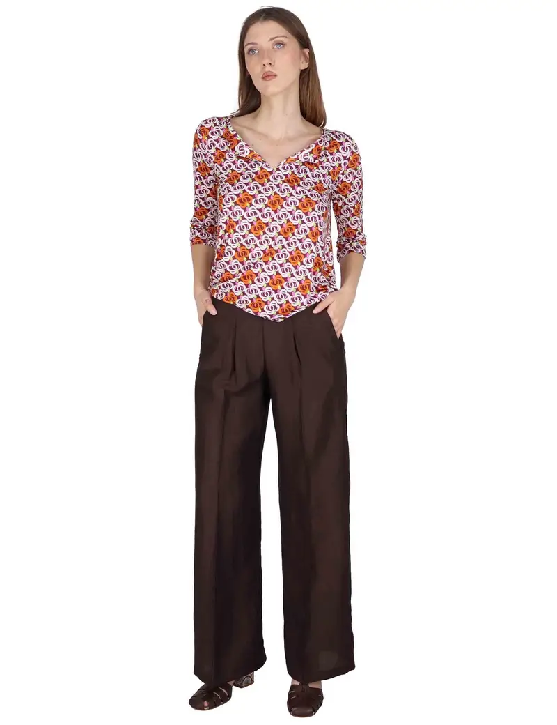 Pantaloni Elastic Waist Trousers in lino marrone Donna JABPN0001-F1369-1254 8140