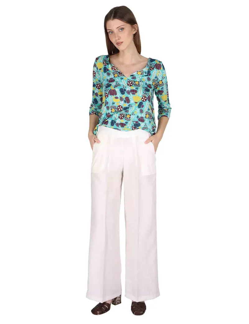 Pantaloni Elastic Waist Trousers in lino off white Donna JABPN0001-F1369-1254 85