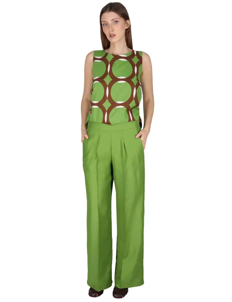 Pantaloni Elastic Waist Trousers in lino verde Donna JABPN0001-F1369-1254 7046