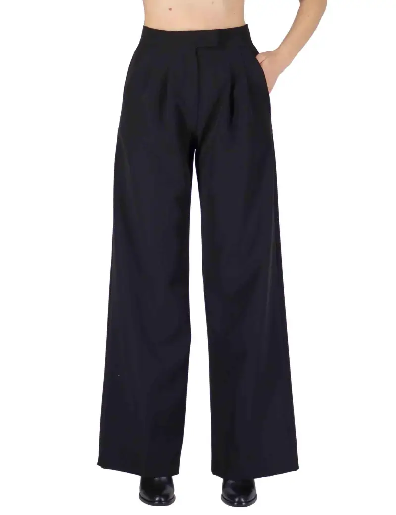 Pantaloni in viscosa naturale nera con pinces Donna OABPN0025-0509 9999