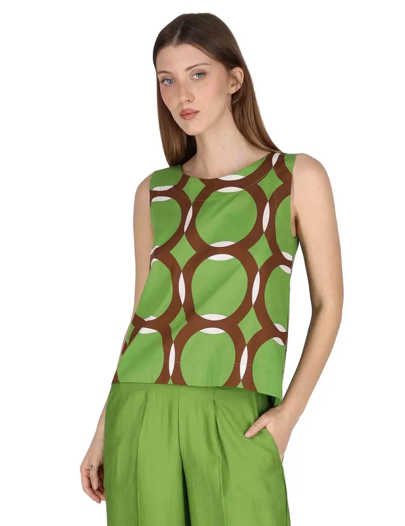 Top Tank Blouse in contone verde con fantasie Donna JABCM0001-F1380-1243 7046