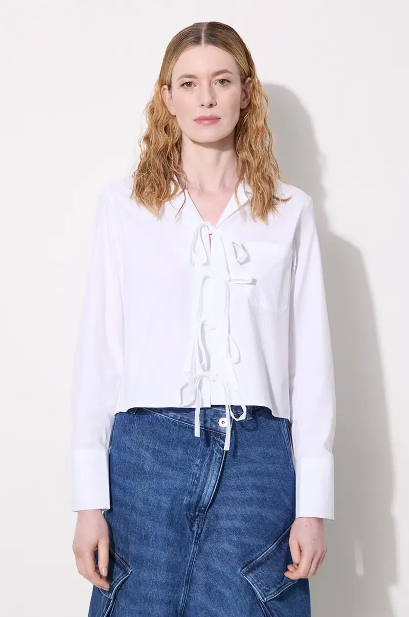 camicia in cotone Bow Tie Cropped Shirt donna colore bianco SH0312.PG1090.001