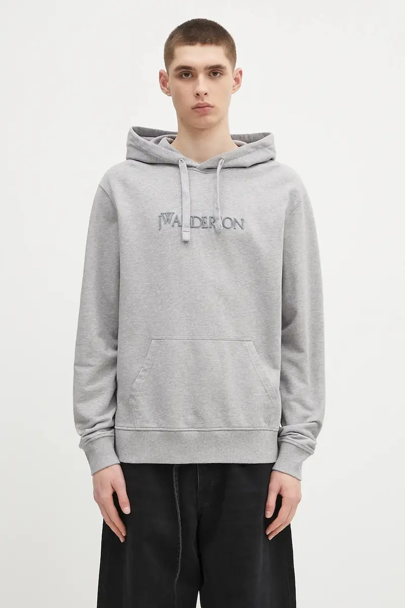 felpa in cotone Logo Embroidery uomo colore grigio con cappuccio con applicazione JW0214.PG1632.907