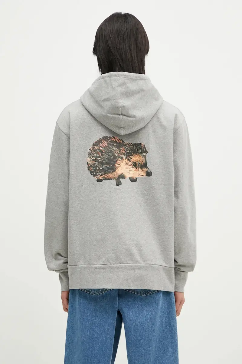 felpa in cotone Prickly Back Print Hoodie colore grigio con cappuccio JW0210.PG1668.905
