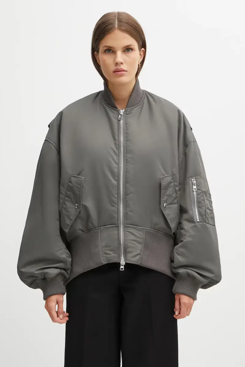 giacca bomber Oversized Curved Hem Bomber colore grigio JK0381.PG1696
