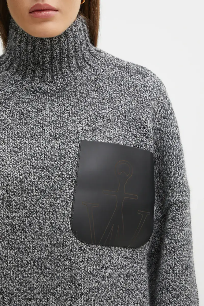 maglione con lana Leather Patch Pocket colore grigio KW1292.YN0367 miniatura 4