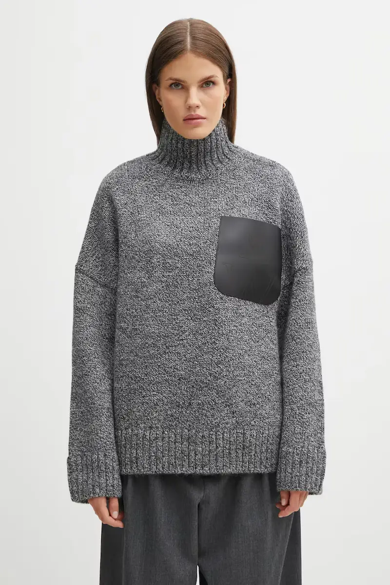 maglione con lana Leather Patch Pocket colore grigio KW1292.YN0367