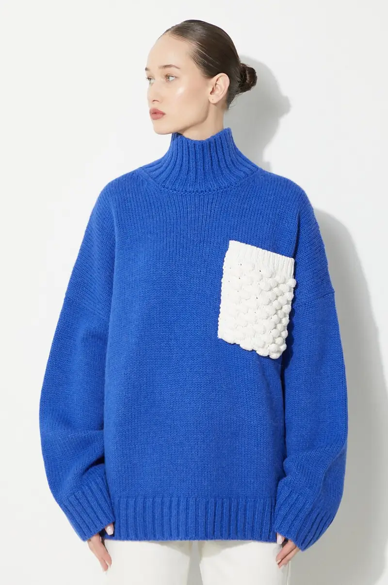 maglione in lana Textured Patch Pocket Turtleneck Jumper donna colore blu KW1150.YN0144.823