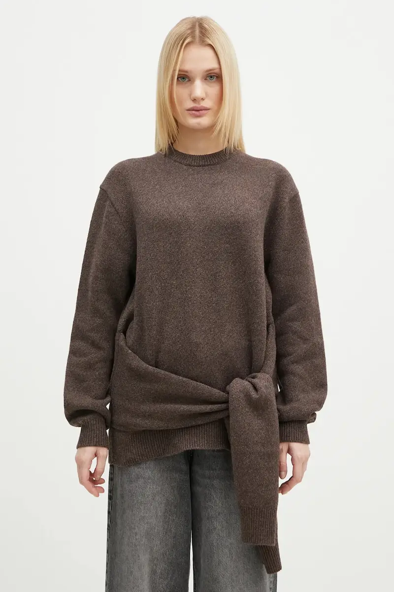 maglione in misto lana Draped Tie Front Jumper donna colore marrone KW1263.YN0384.958