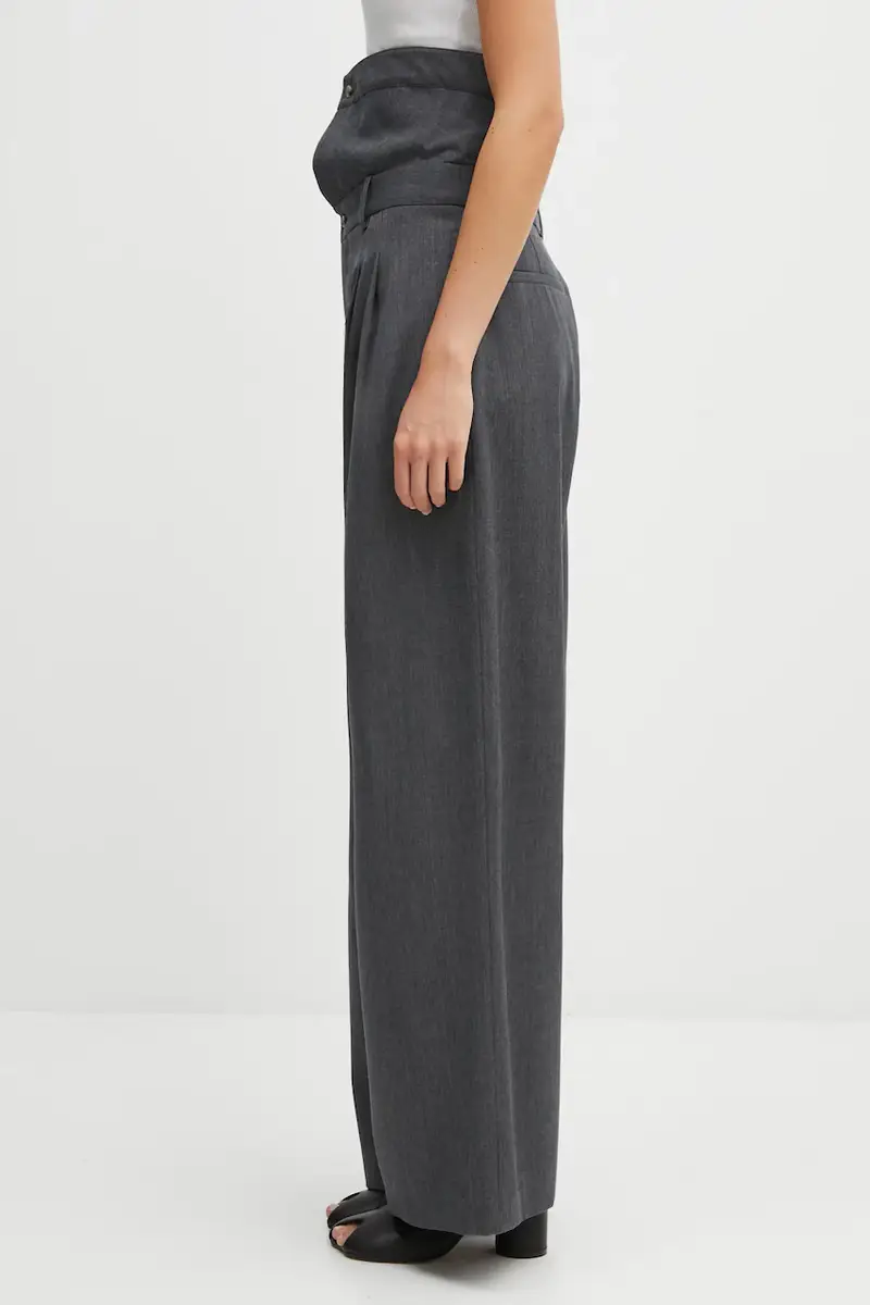 pantaloni in lana Fold Over donna colore grigio TR0414.PG1821 miniatura 2