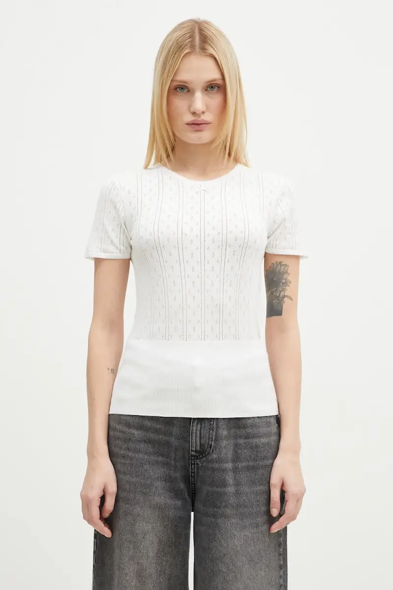 Pointelle Cap Sleeve Top colore bianco KW1276.YN0389.001