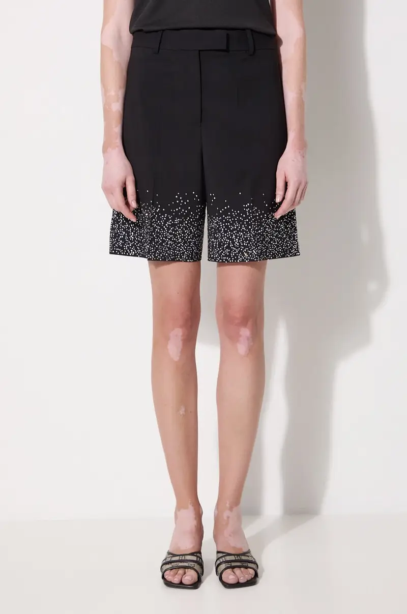 shorts in lana Crystal Hem Tailored Shorts colore nero con applicazione SR0095.PG1321.999