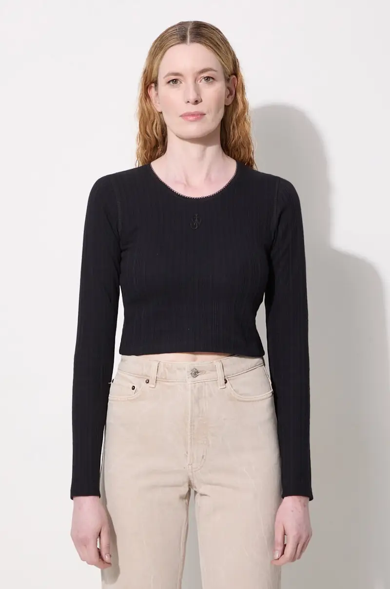top a maniche lunghe in cotone Cropped Anchor Embroidery Longsleeve Top colore nero JO0211.PG1501.999