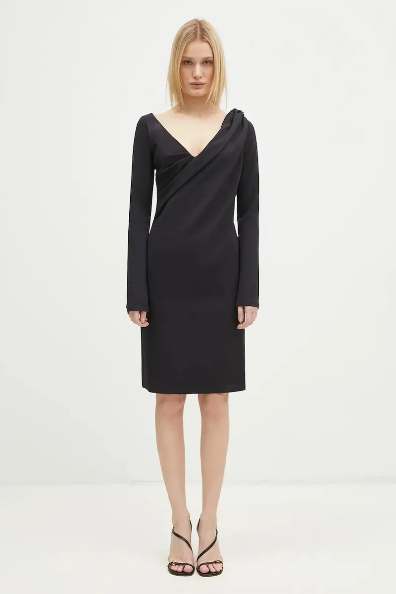 vestito Shoulder Drape V-Neck Dress colore nero DR0446.PG1573.999