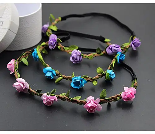 JZK 7x Fascia Fiori Capelli Elastica Fascetta Fiore per Donna e Bambina, coroncina Fiori Cerchietto Corona Fiori miniatura 2