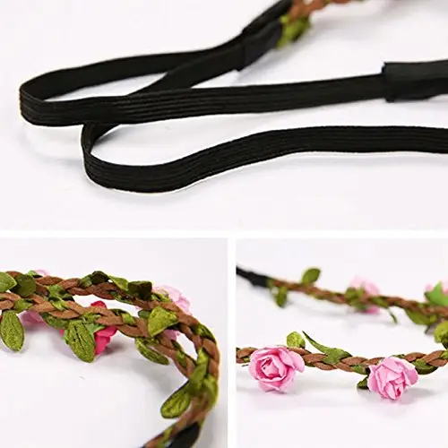 JZK 7x Fascia Fiori Capelli Elastica Fascetta Fiore per Donna e Bambina, coroncina Fiori Cerchietto Corona Fiori miniatura 3