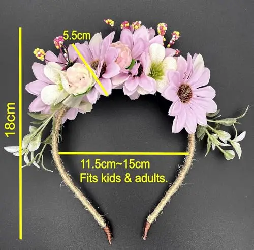 JZK Cerchietto fascia fiori margherita viola-rosa chiaro per bambina e donna per matrimonio damigella d'onore sposa miniatura 2